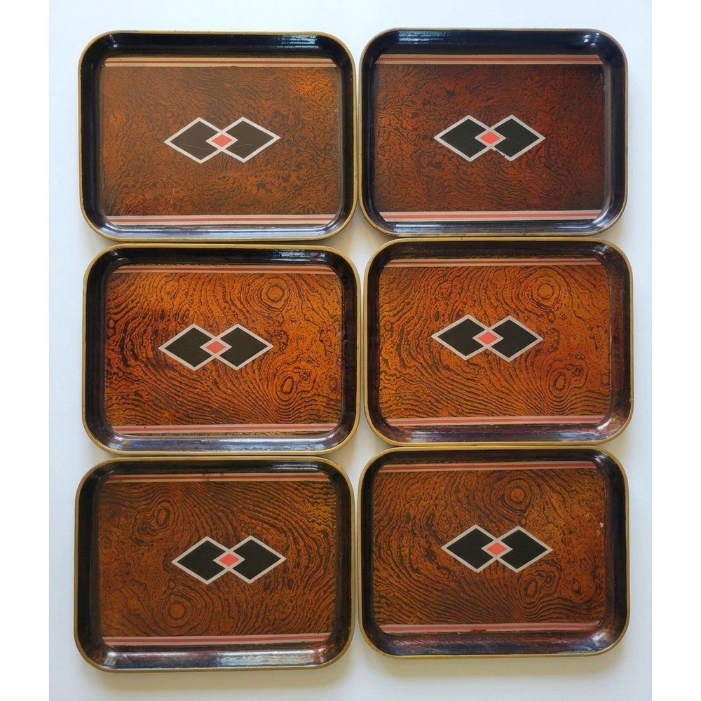 Vintage MCM Serving Trays Japanese Lacquerware Set of 6